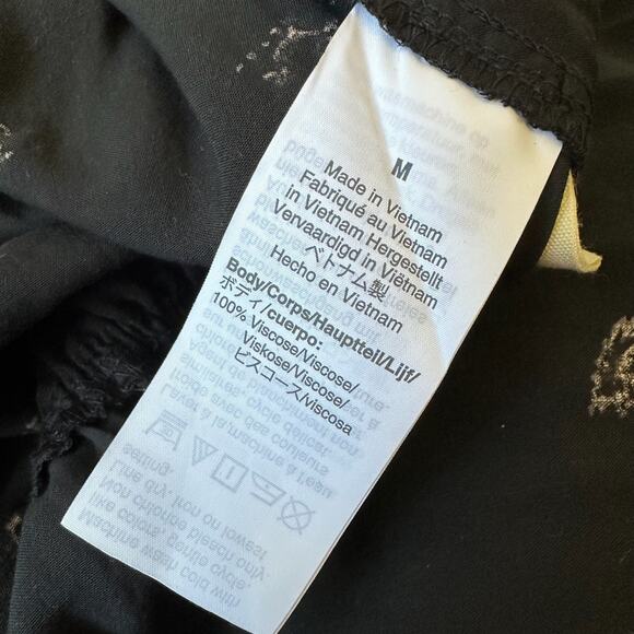 MADEWELL Button Front Day Romper Black Daisies V-Neck SS Boho Peasant - Picture 9 of 13